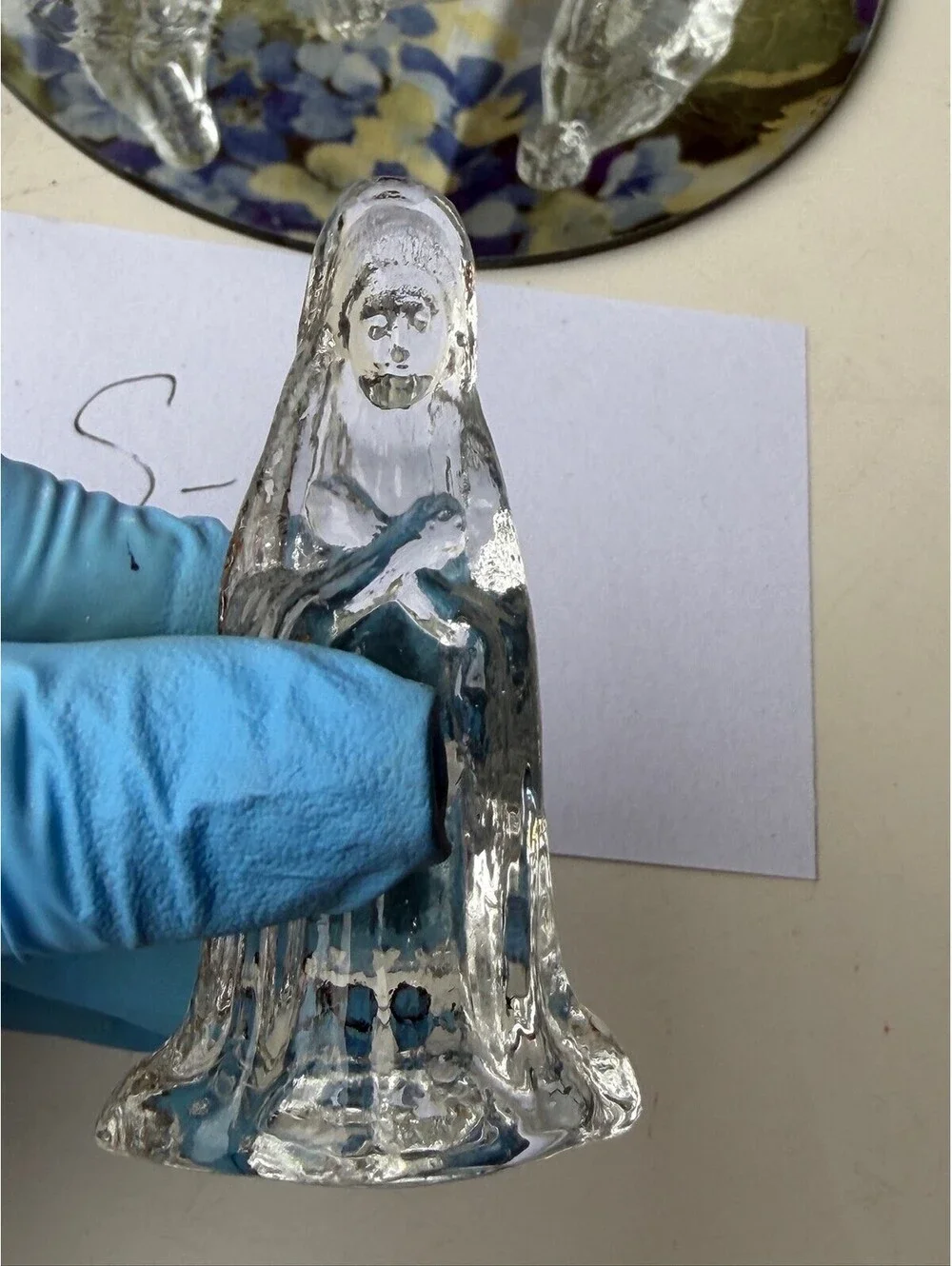 Vintage Clear Glass Nativity Set 5 Piece Figurine Lot with Mirror Base S-11